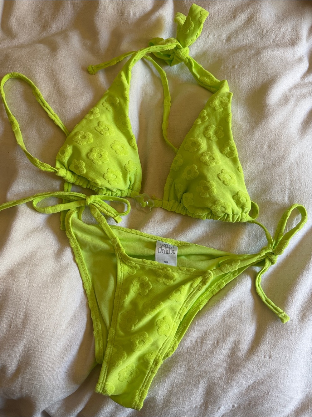 wild fable Neon Yellow Textured Floral Triangle Bikini